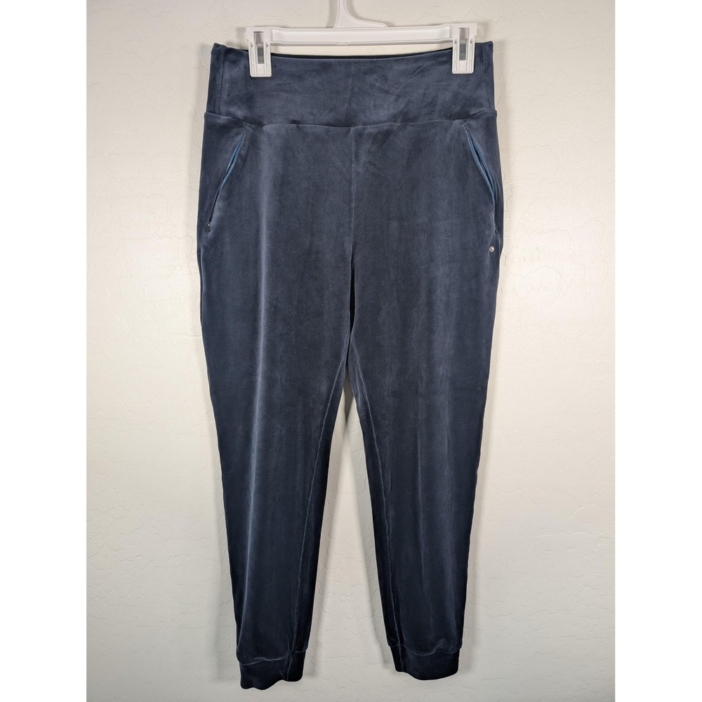prAna Pants Womens Medium Navy Blue Joggers High‎ Rise Zip Pockets Velour Cuffed